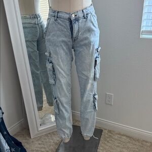 Light Blue Cargo Women Jeans